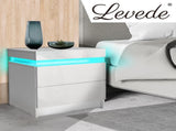 Levede Bedside Tables RGB LED Side Table White FU6001-WH