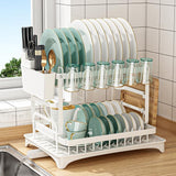 CARLA HOME 2-Tier Dish Drying Rack with Drainage Tray, Utensil Holder, Cup Hooks & Cutting Board V178-36160