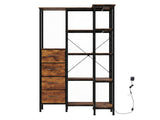 Levede Corner Bookshelf with 4 Fabric Drawers & LED Light 5 Tier Bedroom Rustic CH1183-AU