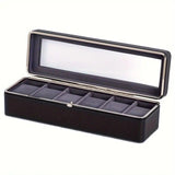 Luxury transparent-lid watch box with 6 fabric-lined compartments, portable and shockproof design, V1106-SBSNH004