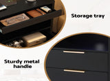 Artiss Bedside Table LED Nightstand Charging Station 2 Drawers - Black FURNI-N-BS05-LED-BK