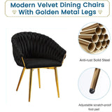 SERENIT Black Modern Velvet Dining Chairs, Upholstered Living Room Chair with Woven Back and Golden V255-SE-GP1801-DC-BLACK