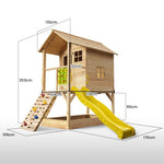 ROVO KIDS Wooden Tower Cubby House with Slide, Sandpit, Climbing Wall, Noughts & Crosses, Natural V219-PLYCBHRV4NTA