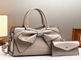 White Ladies Handbag Bow Embellished Handbag Handbag With Small Purse Crocodile - Pink - Size V1347-945-08947-PNK-29-12-21