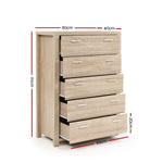 Artiss 5 Chest of Drawers - MAXI Pine FURNI-N-MAXI-CDR02-WD-AB