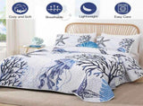 Blue Nautical Coastal Luxe Bedspread Coverlet 3 Piece Set V745-AC081398Q13U