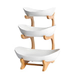 CARLA HOME 3-Tier Plastic Fruit Bowl Basket with Bamboo Stand for Kitchen Counter, Snack Tray, V178-36196