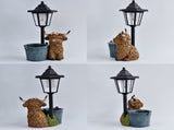 Highland Cow Family Solar Garden Light Style 3 - Resin Animal Statue with Planter & Sunflower, Warm V888-ELOSUNG55512