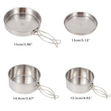 4Pcs Outdoor Camping Cooking Pots Camping Stainless Steel Cookware with 2 Cooking Pot/Frying Pan/Lid V1369-AZ3-W-13897