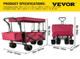 Folding Wagon Cart, Collapsible Folding Garden Cart w/ Shade Beach Utility V952-DZDPTC-RDHSKU0001V0