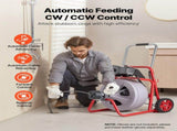 Drain Cleaner Machine 30m x 13mm, Auto Feed Sewer Snake Drain Auger on Wheels, Portable Drain V952-ZDJJKLSGDSTJXZPK9002V3