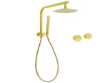 WELS Brushed Gold Round 2in1 Shower Head Set Ergonomic Handheld Gooseneck Arm Twin Taps V1233-A703GSS019CBGKSR108GKC0292BG