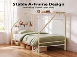 Artiss Single House Bed Frame Metal Canopy Bed Storage Shelf for Kids White MBED-D-HOUSE-S-WH-AB