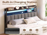 Artiss Double Headboard Charging Station Storage LED Light Grey Upholstered BED-HEAD-ZAK-D-BK