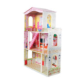 Large Wooden Dolls Doll House 3 Level Kids Pretend Play Toys Full Furniture V610-DOLHOU-TX1052