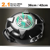 Electric 2 In 1 Non-Stick BBQ Plate Hot Pot Pan For Party Shabu Grill Barbecue 42cm V891-HW-28CMCW-X1