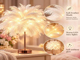 Ostrich Feather Table Lamp White, 80 Hand-Woven Natural Feathers, 3 Colour Temperature Touch V1197-JD-093001