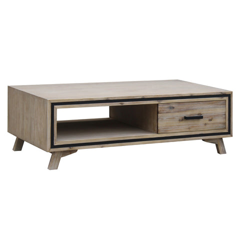 Coffee Table Solid Wood Acacia & Veneer Frame 2 Drawers Storage Sliver Brush Colour V43-CT-SSH