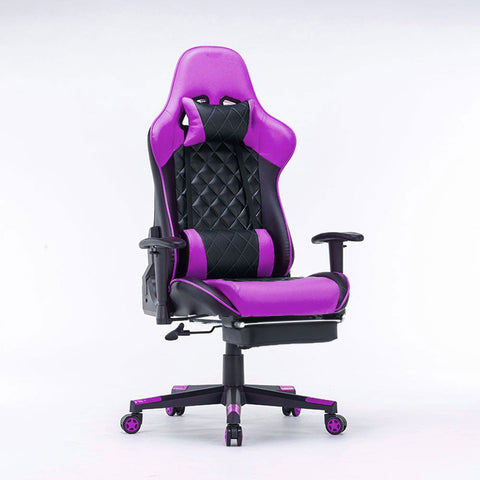 Gaming Chair Ergonomic Racing chair 165&deg; Reclining Gaming Seat 3D Armrest Footrest Black Purple V255-GCHAIR-32-PP