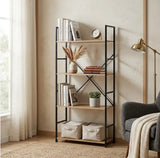 CARLA HOME 4 Tier Bookshelf - Industrial Display Shelf - Brown - Rustic - Steel - Living Room Office V178-36413