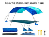 3 x 3 m Portable Beach Shade Canopy - Blue Outdoor Sun Shelter with Support Poles, Sandbag Anchors, V888-ELOSUNG57606