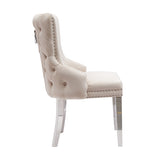 Lyon 2X Dining Chair Beige Velvet STAINLESS Legs V43-DC-LYN