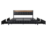 Levede Queen Bed Frame PU 4 Drawer USB Charge BF1056-Q-BK