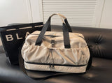 Beige and Black Large Capacity Travel Bag with Wet/Dry Separation - Canvas Polyester, Lightweight V888-ELOSUNG32657