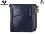 men's genuine leather RFID blocking double zipper coin purse, multiple card slots V1106-918-65153-BEG-M