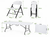 Gardeon 9PCS Outdoor Dining Set 180CM Folding Table and Chairs Patio Furniture White ODF-DIN-180PPCH-9PC-WH