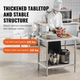 Stainless Steel Prep Table, 24 x 36 x 34 Inch, Heavy Duty Metal Worktable with 3 Adjustable Height V952-CFBXGGZTLCWJOPMIYV0