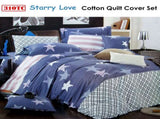 310TC Starry Love Cotton Printed Quilt Cover Set Single V442-ABR-QUILTCS-STARRYLOVE-BLUE-SB