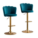 SERENIT Swivel Bar Stools Bar Height Set of 2 Adjustable Upholstered Counter Barstool Velvet Bar V255-SP2311-TEAL_BLUE