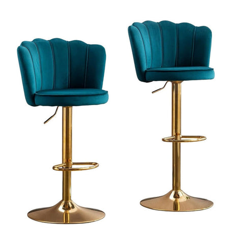 SERENIT Swivel Bar Stools Bar Height Set of 2 Adjustable Upholstered Counter Barstool Velvet Bar V255-SP2311-TEAL_BLUE