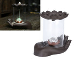 LED Waterfall Backflow Incense Burner with Windproof Cover Handicraft for Home Office Tea House V1294-YM0718-3115200137811