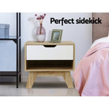 Artiss Bedside Table 1 Drawer with Shelf - IKER White & Oak FURNI-E-ARD-WH