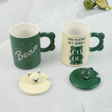 2X High-Fired Ceramic Porcelain Mug Set with Lid 400ml Bear w Tea Spoon GREEN V274-HA-LA-P0024827-BEAR