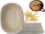 Bannet Bread Proofing Basket 2 pack 10" Oval With Liner, Natural Rattan Bread Basket V1258-DP02-C-1060