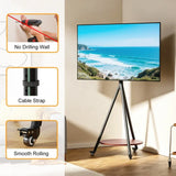 Movable Tripod Floor TV Stand with Wheels & Shelf for 40-75 Inch TVs - Height Adjustable V767-U-Z1998-BK