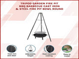 Tripod Garden Fire Pit BBQ Cast Iron & Steel Round Outdoor Fire Bowl V63-838851