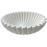 Ruffle Decorative Bowl Large, Resin Sculpture with Flowing Ruffle Design, Marble Texture, White V1370-AZ4-16717