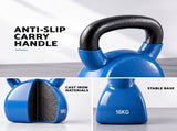 Everfit 16kg Kettlebell Cast Iron Weightlifting Bench Dumbbells Kettle Bell Blue FIT-K-KB-16KG-BL