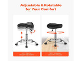 Saddle Rolling Stool, PU Leather Rolling Stool with Wheels, 360&deg Swivel Drafting Stool with V952-MADHSJSMADWK1IEB9V0