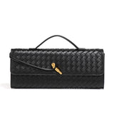 Black Luxury Woven PU Leather Clutch - Elegant Women's Evening Baguette Bag with Adjustable Shoulder V888-ELOSUNG11555