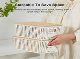 6 Pack Storage Baskets with Bamboo Lids, Plastic Woven Storage Bins, Stackable Organizer Baskets for V1237-ZY00B0DRJPY8BH