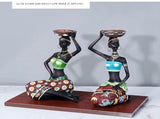 2PCS Vintage African Women Statue Candle Holders Resin Figurines Fits Up to 3.5cm Diameter Candles V1294-YM0523-220329XA01