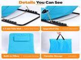 Blue Adjustable Folding Beach Mat with Backrest - 5 Position Reclining Lounger with Built In Pillow, V888-ELOSUNG57577