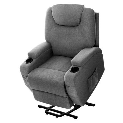 Artiss Recliner Chair Lift Assist Heated Massage Chair Velvet Milio RECLINER-L2-LIN-GY-AB