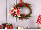 Christmas Wreath with Pine Cones, Red Berries, and Festive Bow - 40cm Holiday Door Decor V888-ELOSUNG10490