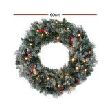 Jingle Jollys 60cm Christmas Wreath LED Lights Snowy Berries Garland Party Decor XM-TR-WRE-FROST-BERRY-LED